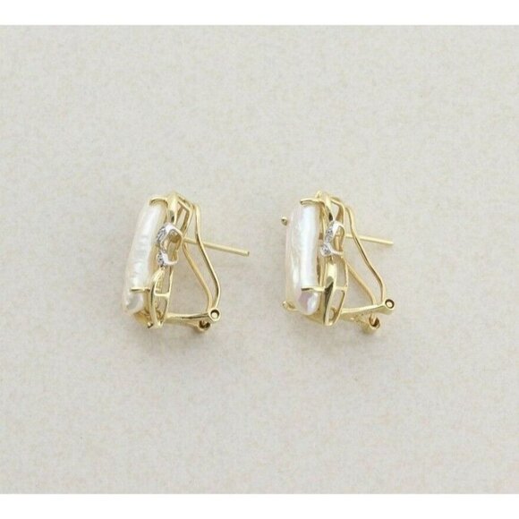 14k Yellow Gold Keshi Pearl and Diamond Earrings Lever Back Earrings - Picture 10 of 11